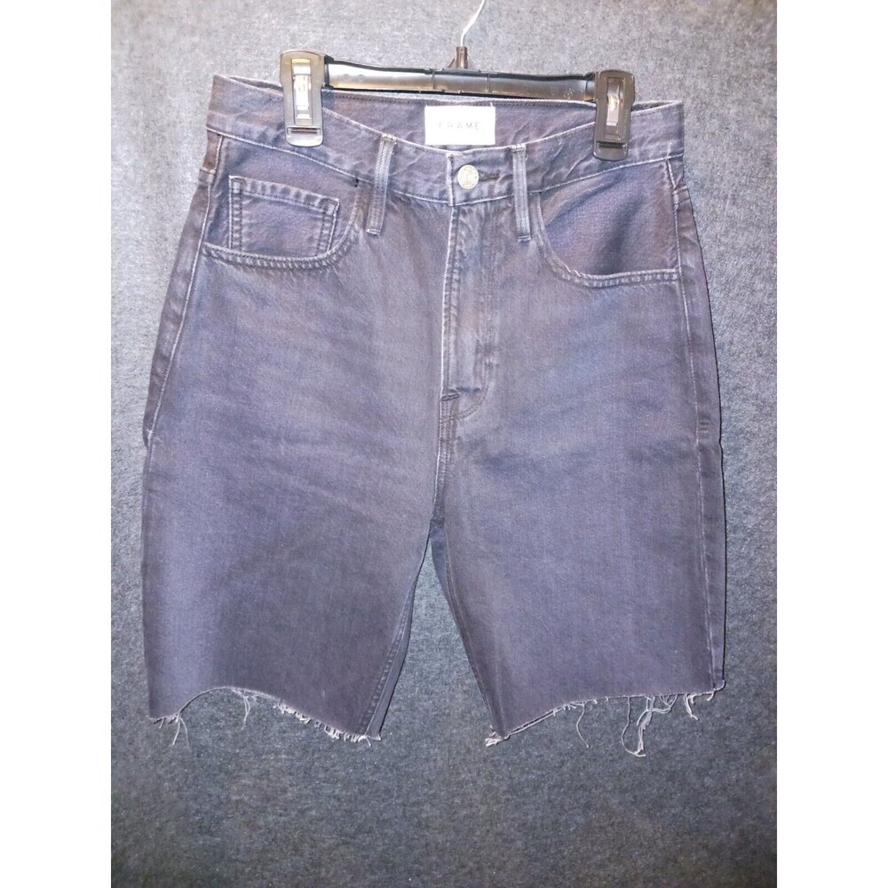 FRAME Le Grand‎ Garcon High Rise Denim Shorts Inkwell Black Raw Hem 25 HRBRAB726